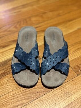 Flexus Comfort Blue Leather Slide Sandals Size 38 (US 7–7.5)